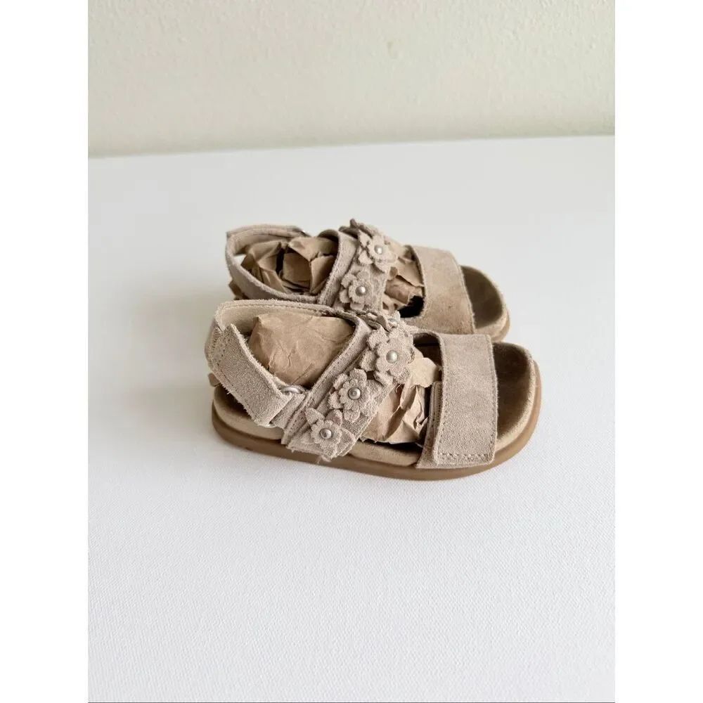 Zara baby floral sandals beige suade leather size 7